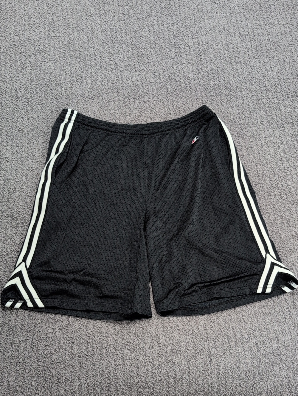 Champion Black Mesh Lacrosse Shorts with Black/White Side Stripes